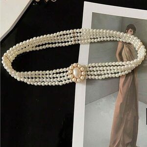 Anthropologie Ivory Pearl and Gold Belt